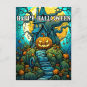 Happy Halloween Moon-Light Spuk House Postkarte (Vorderseite)