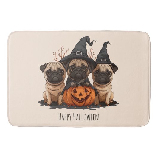 Happy Halloween Mops Kürbislaternen Badematte (Vorderseite)