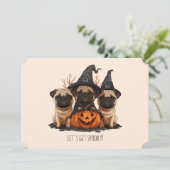 Happy Halloween Mops Kürbislaternen Einladung (Stehend Vorderseite)