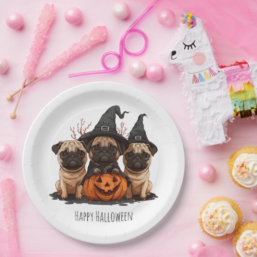 Happy Halloween Mops Kürbislaternen Pappteller (Party)