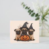 Happy Halloween Mops Kürbislaternen Postkarte (Stehend Vorderseite)