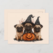 Happy Halloween Mops Kürbislaternen Postkarte (Vorne/Hinten)