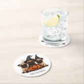 Happy Halloween Mops Kürbislaternen Runder Pappuntersetzer (Vor Ort)