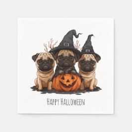 Happy Halloween Mops Kürbislaternen Serviette