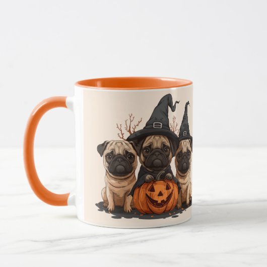 Happy Halloween Mops Kürbislaternen Tasse (Links)
