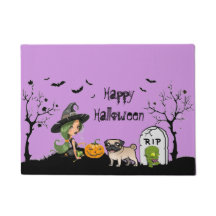 Happy Halloween Mops und Niedliche Hexe