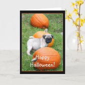 Happy Halloween Mops Welpengrüße Karte (Gelbe Blume)