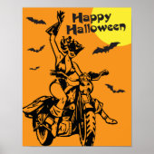 Happy Halloween Motorrad-Frau Katzenkostüm Poster (Vorne)