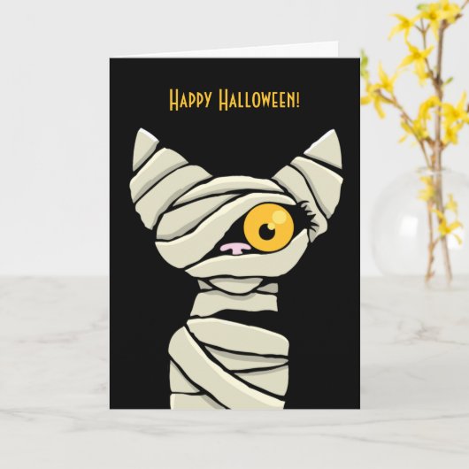 Happy Halloween Mummy Cat Karte (Gelbe Blume)