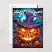 Happy Halloween Nefarious Pumpkin Illustration Postkarte (Vorne/Hinten)