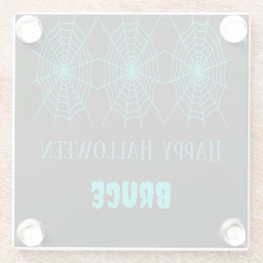 Happy Halloween Neon Blue Spiderweb schwarz Glasuntersetzer (Rückseite)