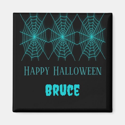 Happy Halloween Neon Blue Spiderweb schwarz Magnet (Vorne)
