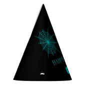 Happy Halloween Neon Blue Spiderweb schwarz Partyhütchen (Links)