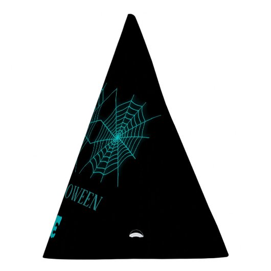 Happy Halloween Neon Blue Spiderweb schwarz Partyhütchen (Rechts)