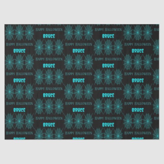 Happy Halloween Neon Blue Spiderweb schwarz Seidenpapier (Vorderseite)