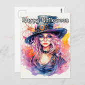 Happy Halloween - Nerdy Witch Illustration Postkarte (Vorne/Hinten)