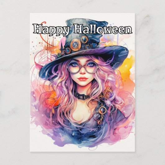Happy Halloween - Nerdy Witch Illustration Postkarte (Vorderseite)