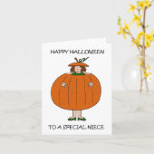 Happy Halloween Niece in Pumpkin Outfit Karte (Gelbe Blume)