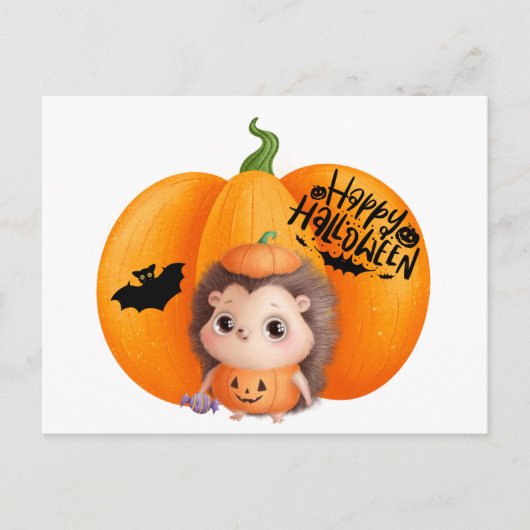 Happy Halloween Niedlich Baby Igel und Pumpkin Postkarte (Vorderseite)
