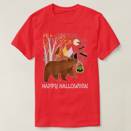 Happy Halloween Niedlich Bärengebirge Birch Trees T-Shirt (Design vorne)