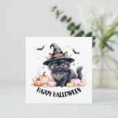 Happy Halloween Niedlich Black Cat Einladung (Stehend Vorderseite)