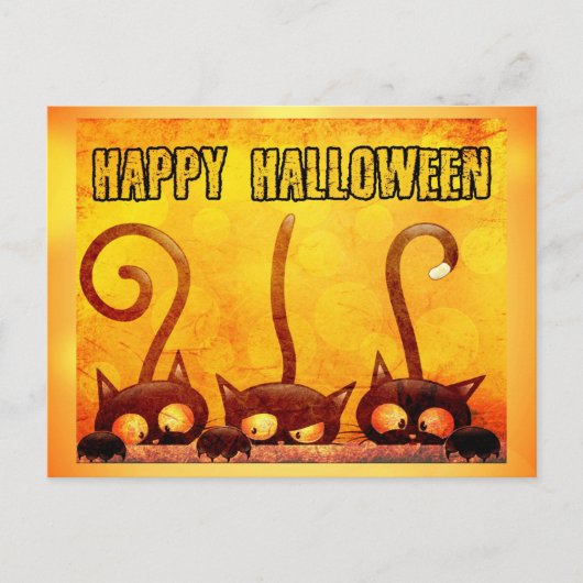 Happy Halloween Niedlich Black Cat Orange Postkarte (Vorderseite)