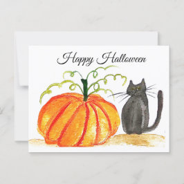Happy Halloween Niedlich Black Cat Orange Pumpkin Postkarte