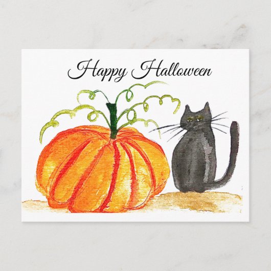 Happy Halloween Niedlich Black Cat Orange Pumpkin Postkarte (Vorderseite)