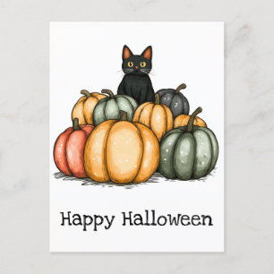 Happy Halloween Niedlich Black Cat Pumpkins Postkarte