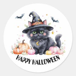Happy Halloween Niedlich Black Cat Runder Aufkleber