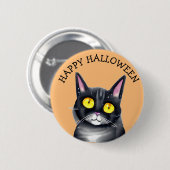 Happy Halloween Niedlich Black Cat Yellow Eyes Button (Vorne & Hinten)
