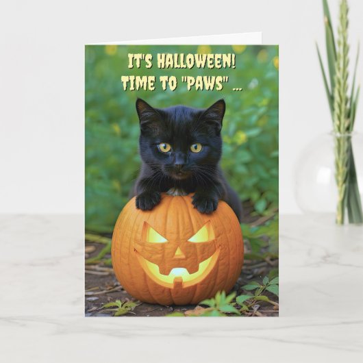 Happy Halloween Niedlich Black Kitten und Pumpkin Karte (Vorderseite)
