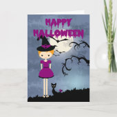 Happy Halloween Niedlich Blonde Hexe mit Schwarzer Karte (Vorderseite)