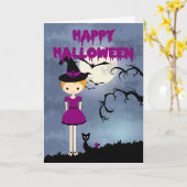 Happy Halloween Niedlich Blonde Hexe mit Schwarzer Karte (Gelbe Blume)