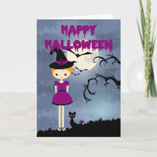 Happy Halloween Niedlich Blonde Hexe mit Schwarzer Karte