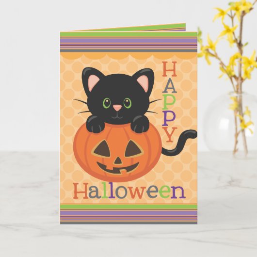 Happy Halloween Niedlich Cat Jack o' Lantern Karte (Gelbe Blume)
