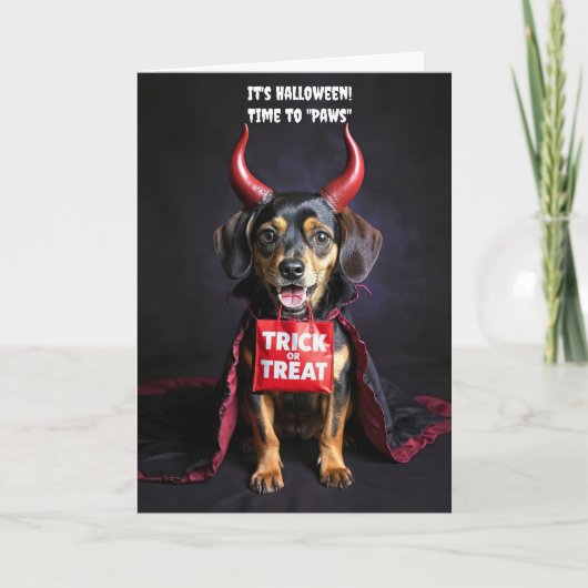 Happy Halloween Niedlich Devil Hund Dackel Karte (Vorderseite)