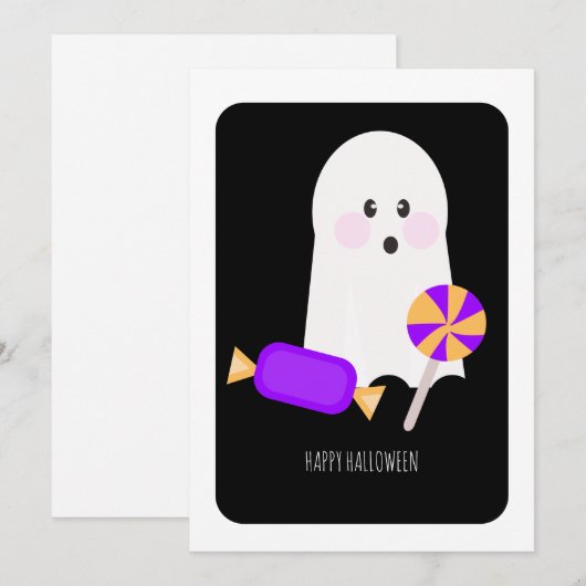 Happy Halloween Niedlich Ghost Candy Card (Vorne/Hinten)