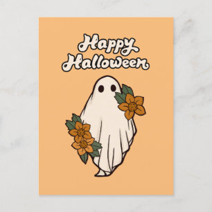 Happy Halloween Niedlich Ghost mit Blume Postkarte