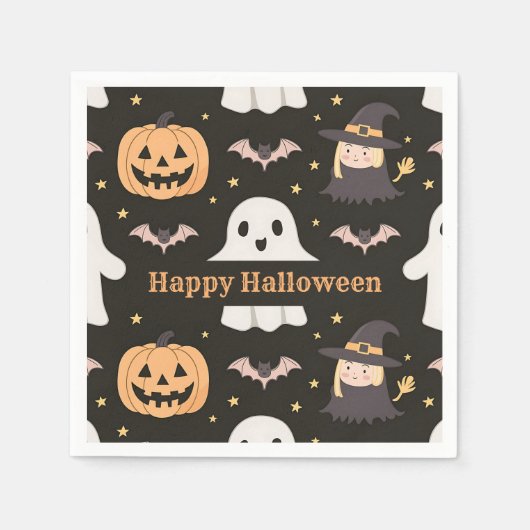 Happy Halloween Niedlich Ghost Pumpkin Hexenpapier Serviette (Vorderseite)