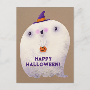 Happy Halloween Niedlich Ghost Trick oder Treat Postkarte