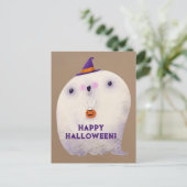 Happy Halloween Niedlich Ghost Trick oder Treat Postkarte (Stehend Vorderseite)