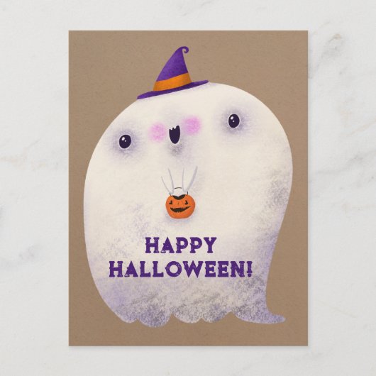 Happy Halloween Niedlich Ghost Trick oder Treat Postkarte (Vorderseite)