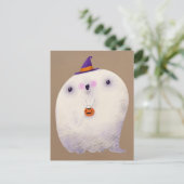 Happy Halloween Niedlich Ghost Trick oder Treat Postkarte (Stehend Vorderseite)