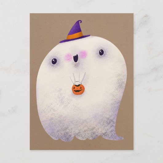 Happy Halloween Niedlich Ghost Trick oder Treat Postkarte (Vorderseite)