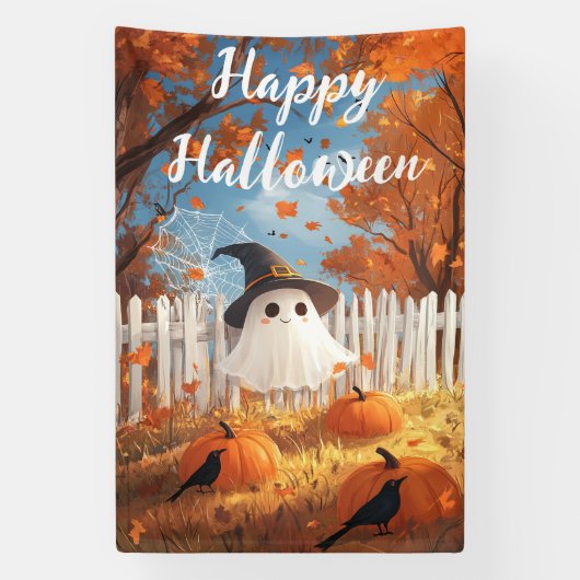 Happy Halloween Niedlich Ghost und Pumpkins Banner (Vertikal)
