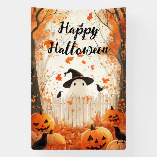 Happy Halloween Niedlich Ghost und Pumpkins Banner (Vertikal)