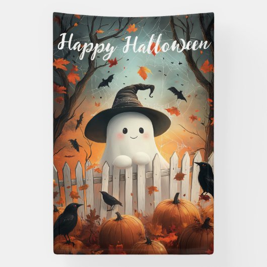 Happy Halloween Niedlich Ghost und Pumpkins Banner (Vertikal)