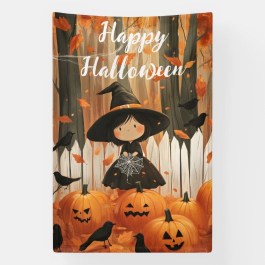 Happy Halloween Niedlich Hexe und Pumpkins Banner (Vertikal)
