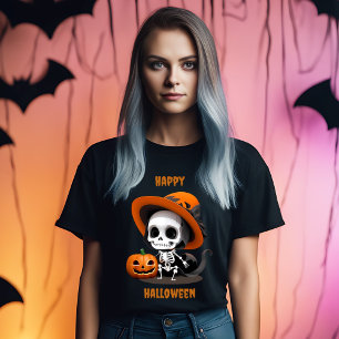 Happy Halloween Niedlich Kawaii Skeleton & Pumpkin T-Shirt